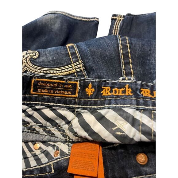 Rock Revival Mens Dark Washed Pablo Relaxed Straight Leg Denim Jeans Size 40 - Picture 5 of 16